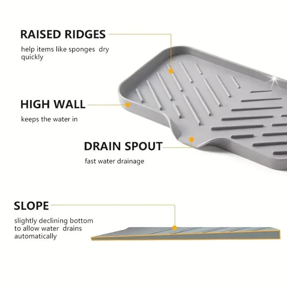 Non Slip Sink Drain Pad Kitchen Organizer Quick Dry Countertop Drying Mat for Sponges and Soap