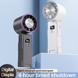 turbo handheld fan with digital display usb rechargeable foldable & portable neck hanging mini fan