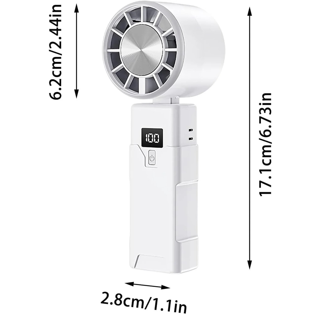 Turbo Handheld Fan with Digital Display USB Rechargeable Foldable & Portable Neck Hanging Mini Fan