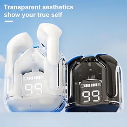 true wireless bluetooth earphones with led display & stereo sound transparent design tws headset for clear audio