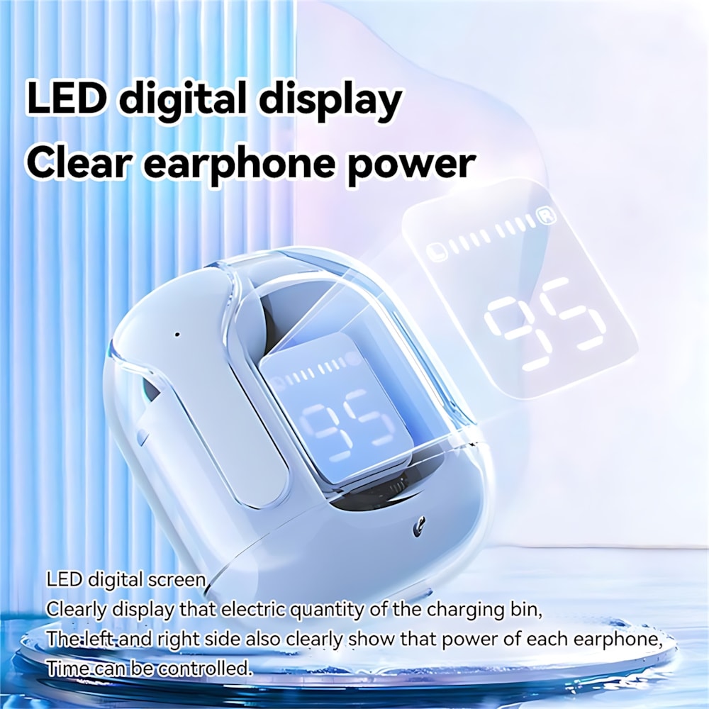 True Wireless Bluetooth Earphones With LED Display Stereo Sound Transparent Design TWS Headset For 3