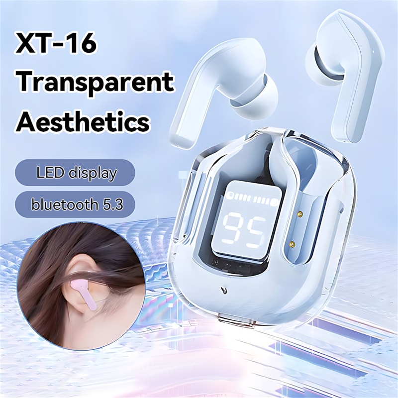 True Wireless Bluetooth Earphones With LED Display Stereo Sound Transparent Design TWS Headset For 4