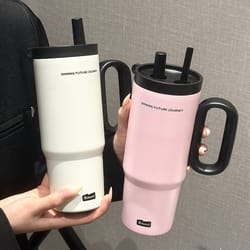 stainless steel insulated travel mug with straw & handle vacuum sealed water bottle for ice coffee & hot drinks