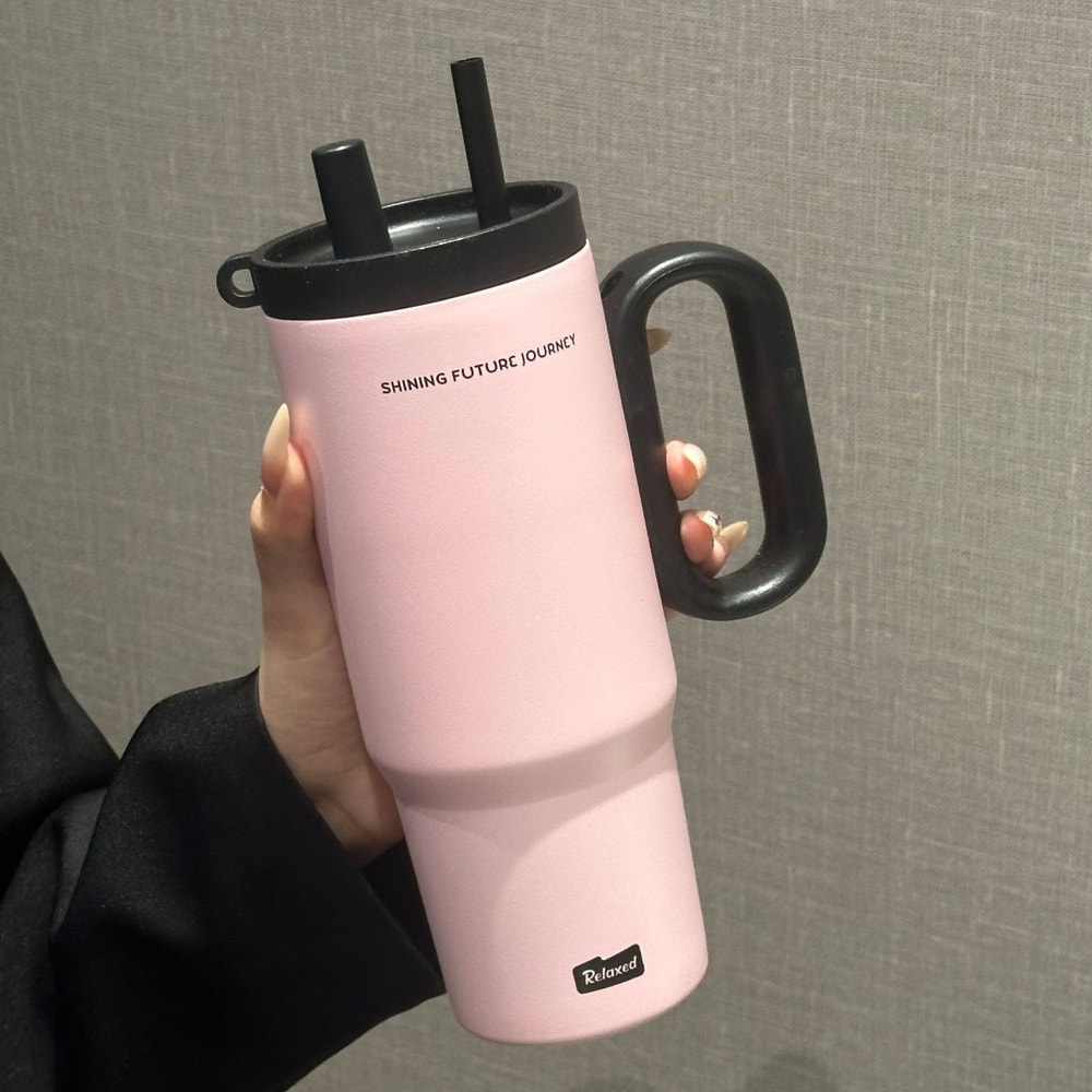 Stainless Steel Insulated Travel Mug With Straw Handle Vacuum Sealed Water Bottle For Ice Coffee 4