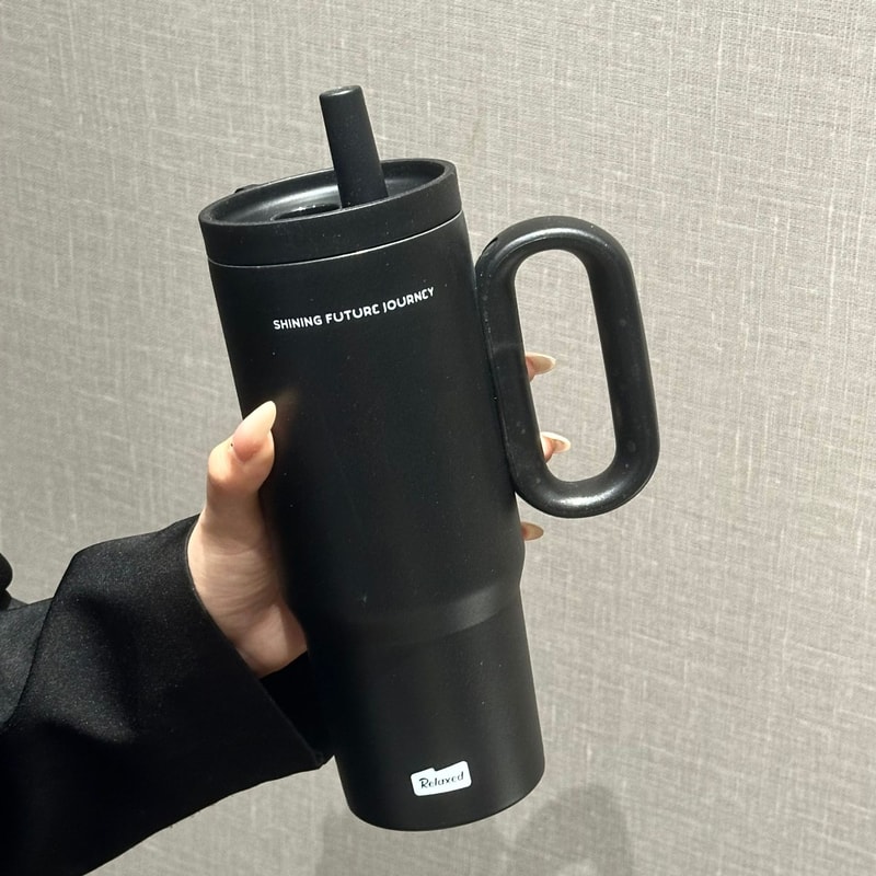 Stainless Steel Insulated Travel Mug With Straw Handle Vacuum Sealed Water Bottle For Ice Coffee 6