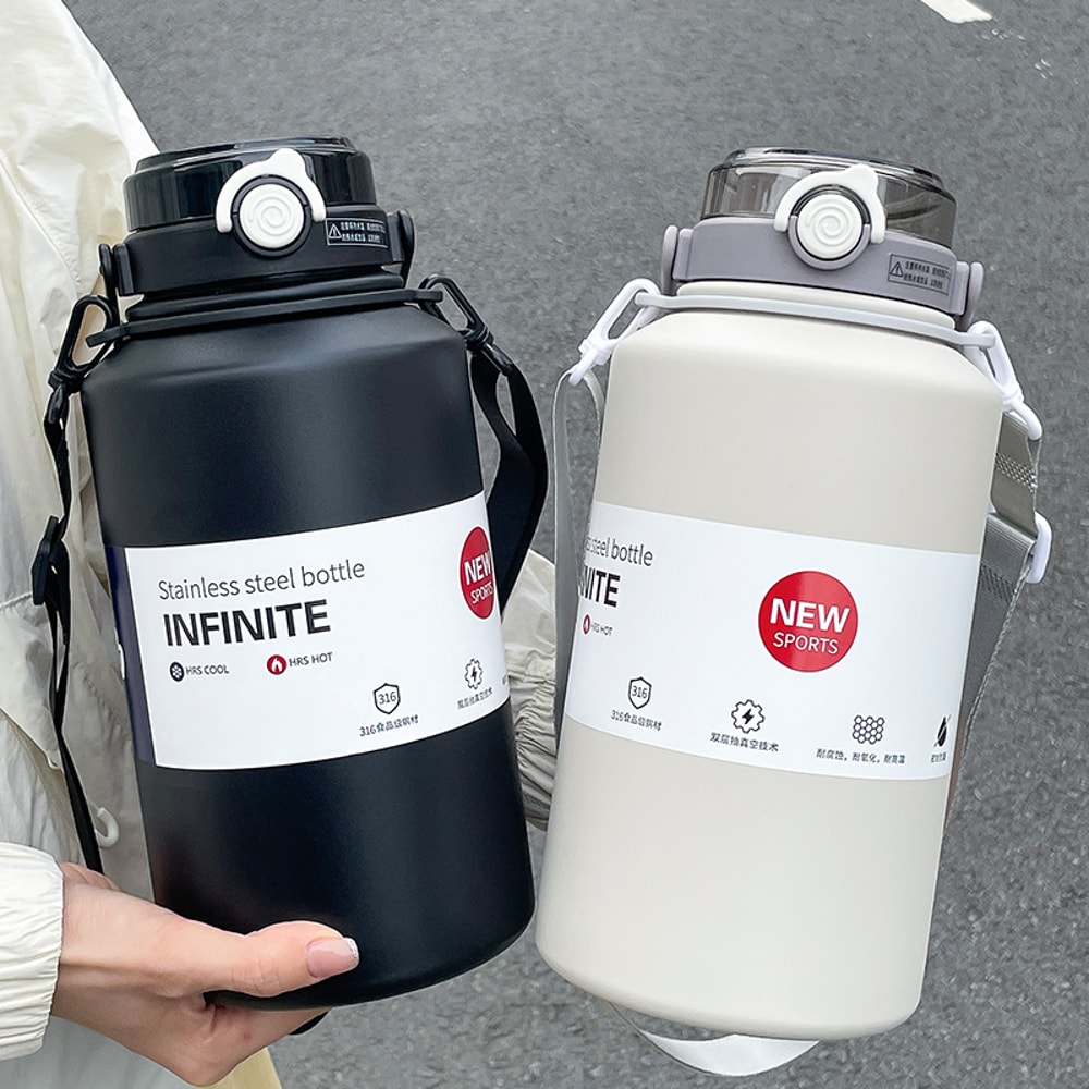 Large Capacity Stainless Steel Thermos Mug Insulated Water Bottle with Handle & Straw Leakproof Sports Bottle