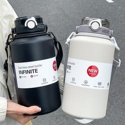 large capacity stainless steel thermos mug insulated water bottle with handle & straw leakproof sports bottle