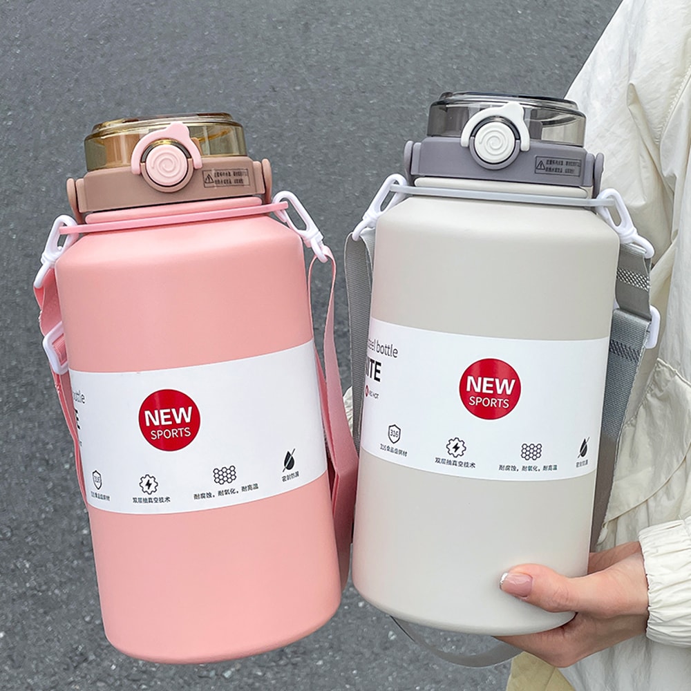 Large Capacity Stainless Steel Thermos Mug Insulated Water Bottle with Handle & Straw Leakproof Sports Bottle