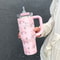 Floral Print Stainless Steel Tumbler with Straw Vacuum Insulated Ice Cold Retention Cup