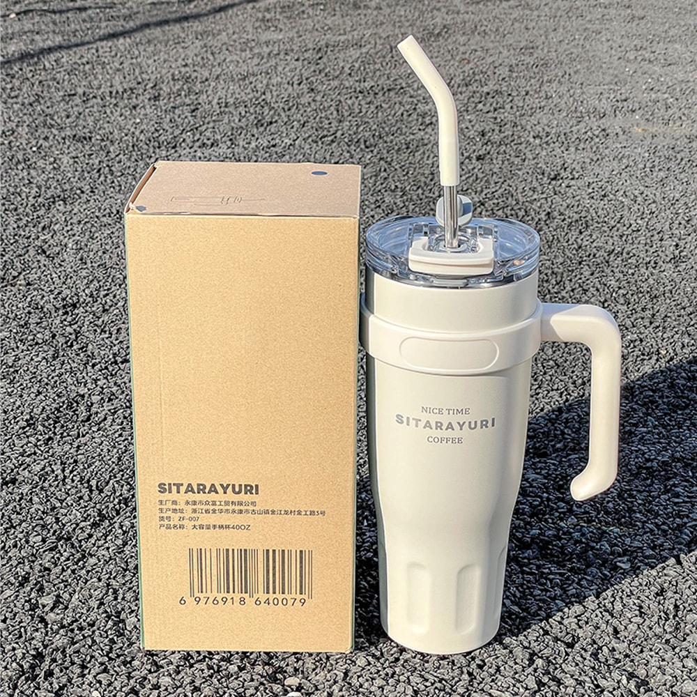 Large Capacity Stainless Steel Water Cup for Vehicles and Office Use with Straw Ice Dispenser Design