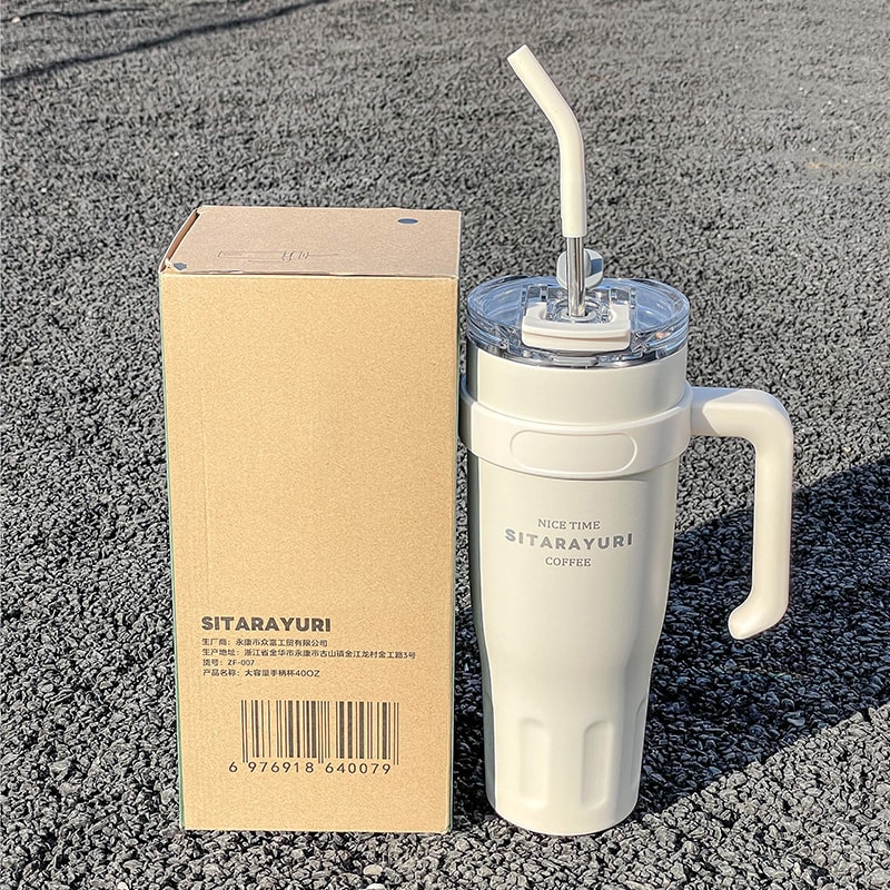 Large Capacity Stainless Steel Water Cup for Vehicles and Office Use with Straw Ice Dispenser Design