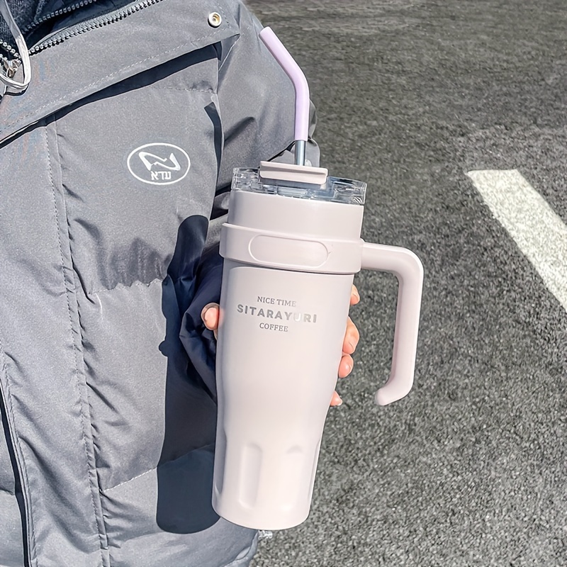 Large Capacity Stainless Steel Water Cup for Vehicles and Office Use with Straw Ice Dispenser Design