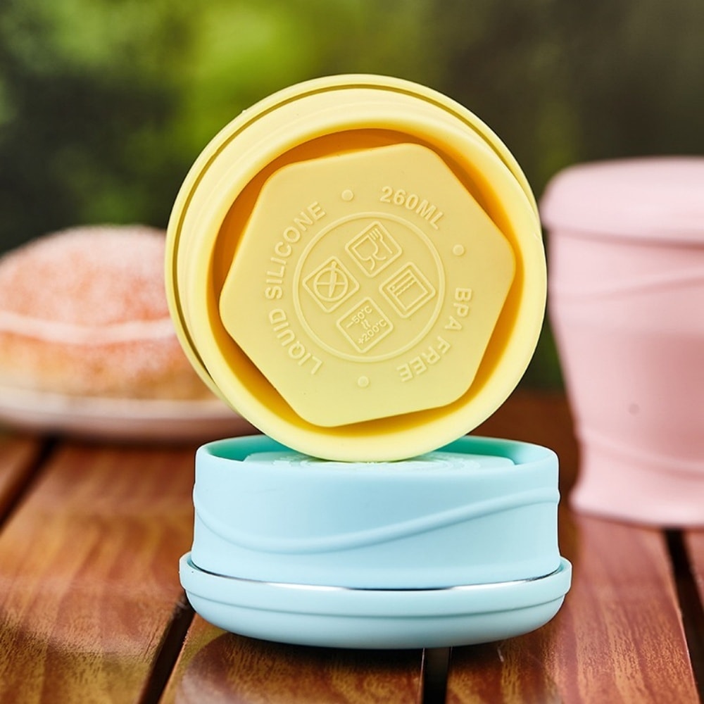 Silicone Foldable Travel Cup with Lid Compact Portable & Leakproof Camping Water Cup