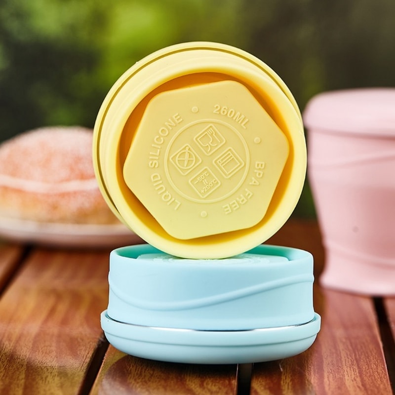 Silicone Foldable Travel Cup with Lid Compact Portable & Leakproof Camping Water Cup