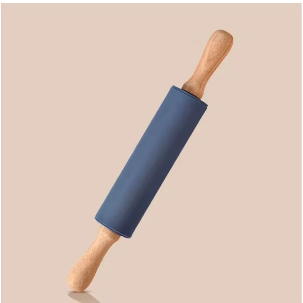 Non Stick Silicone Rolling Pin With Wooden Handle For Easy Baking Rolling Dough 6