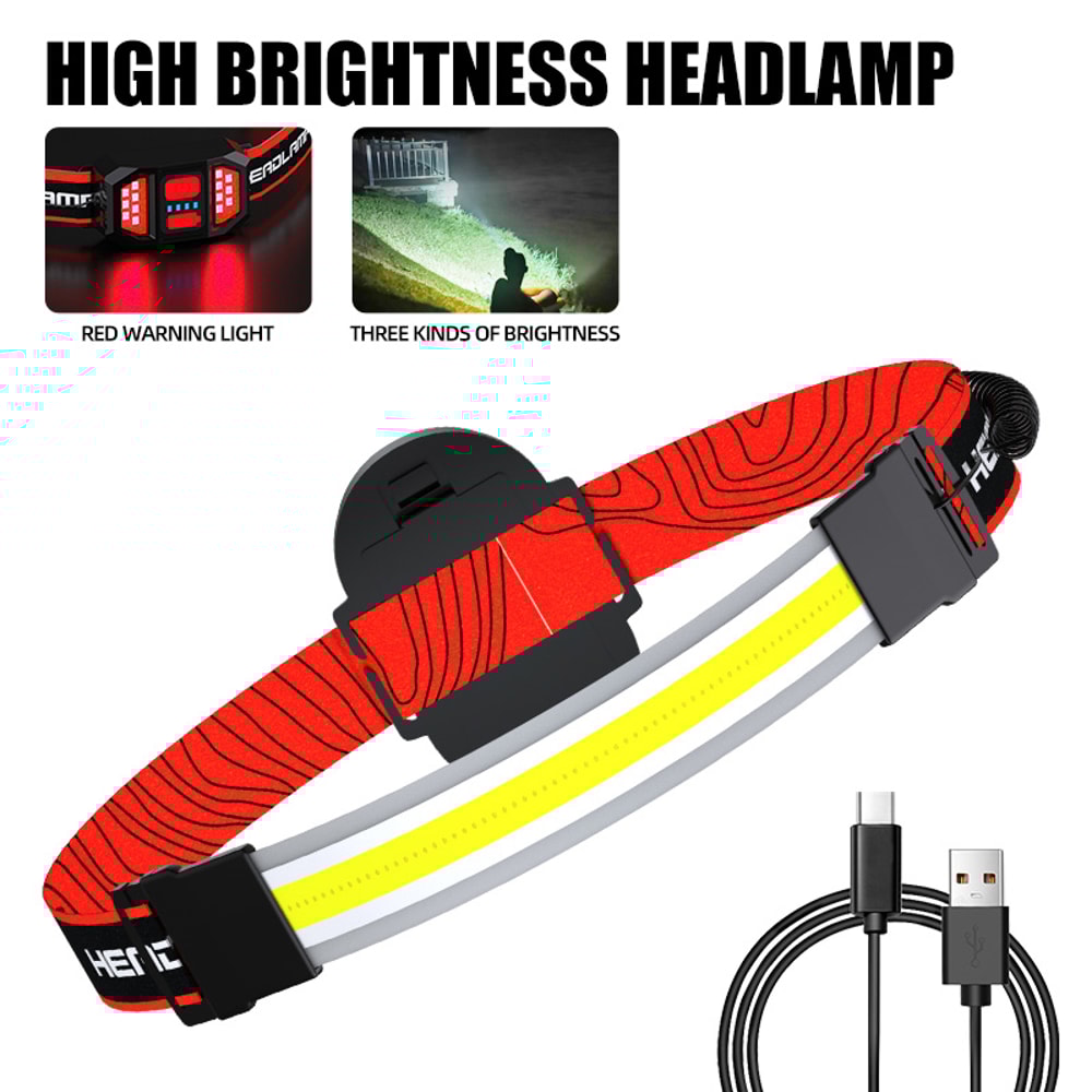 High Performance USB Rechargeable LED Headlamp with Safety Red Taillight