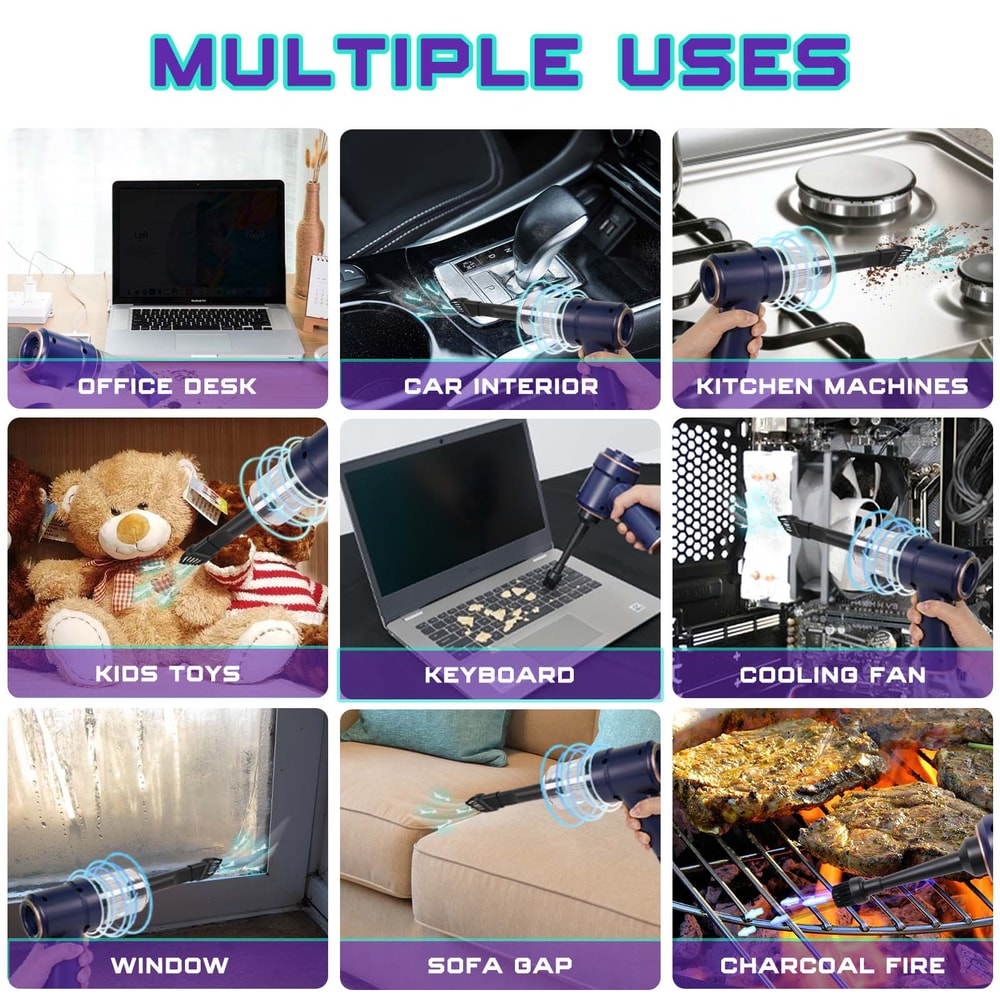 Electric Air Duster & Handheld Vacuum Cordless Computer Cleaning Kit for PC & Car