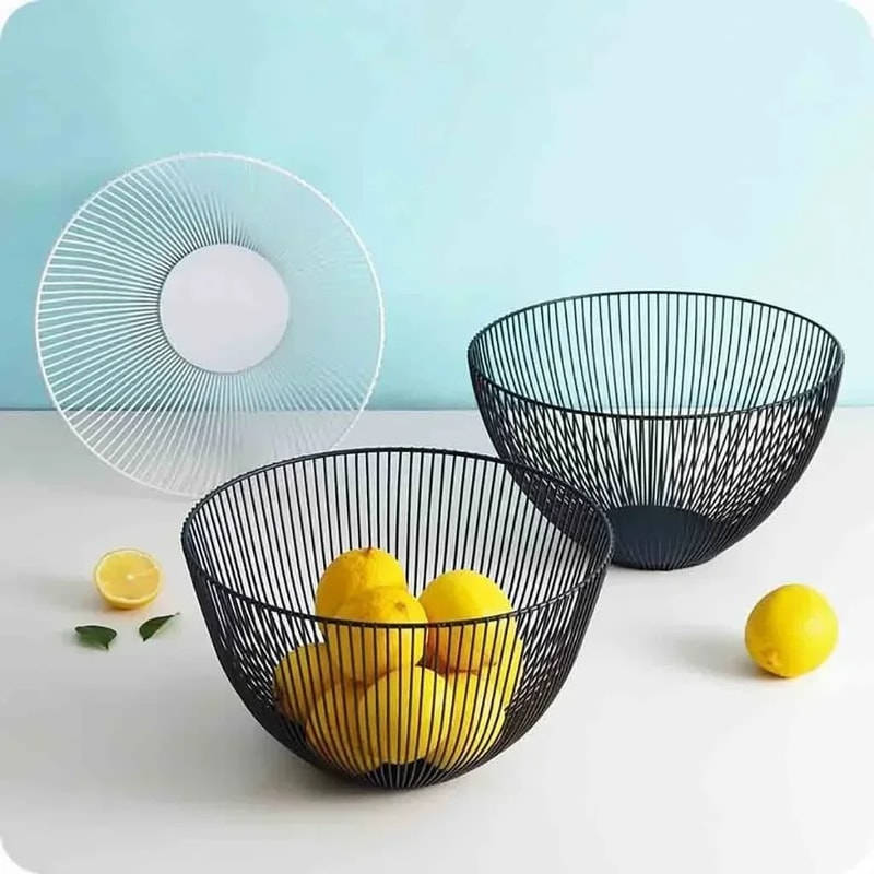 Modern Black Fruit Bowl Geometric Metal Wire Storage Basket for Kitchen Decor