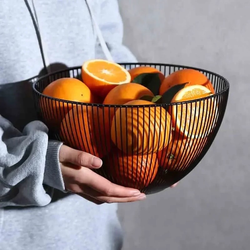 Modern Black Fruit Bowl Geometric Metal Wire Storage Basket for Kitchen Decor