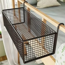 bedside hanging storage basket compact dorm room organizer with dual hooks