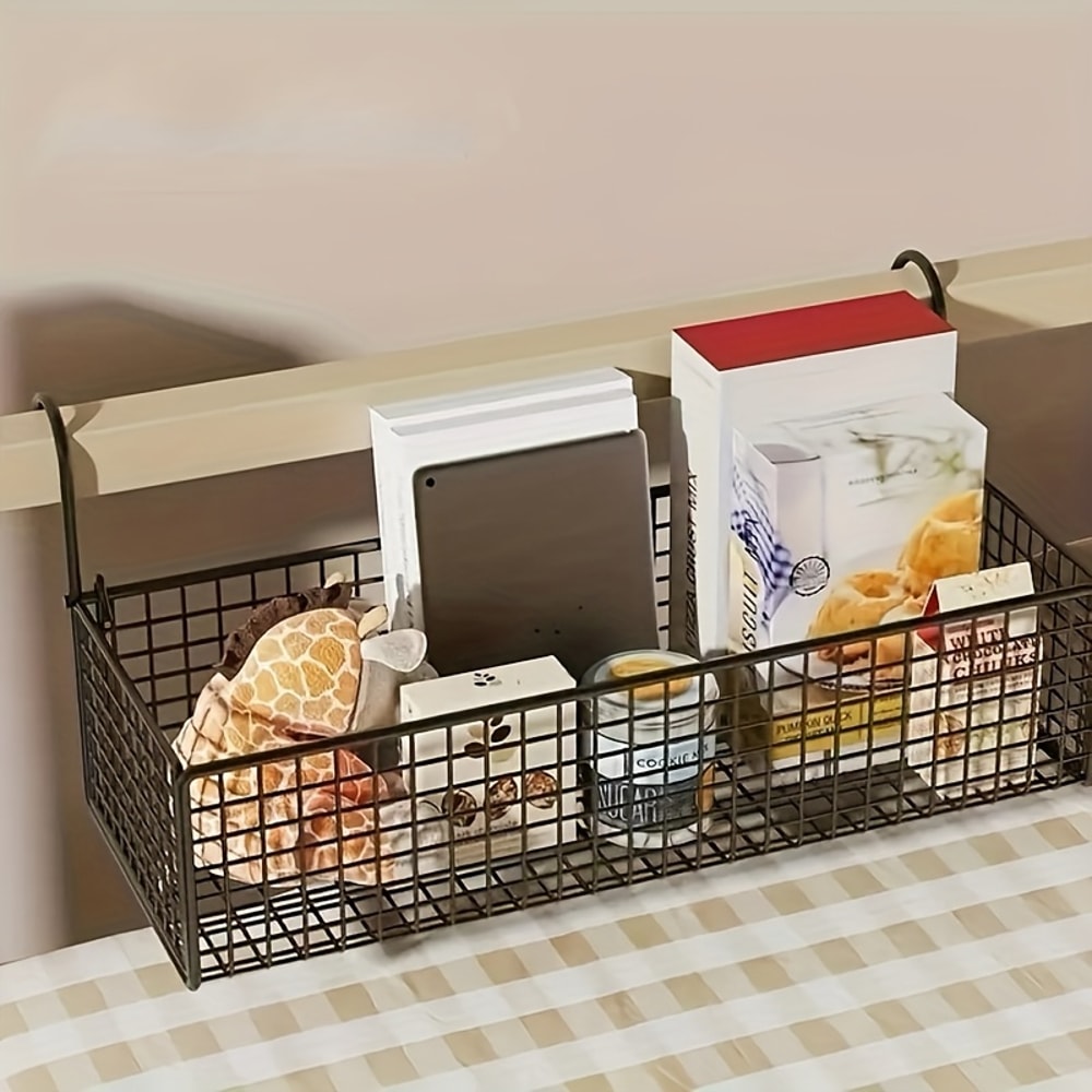 Bedside Hanging Storage Basket Compact Dorm Room Organizer With Dual Hooks 1