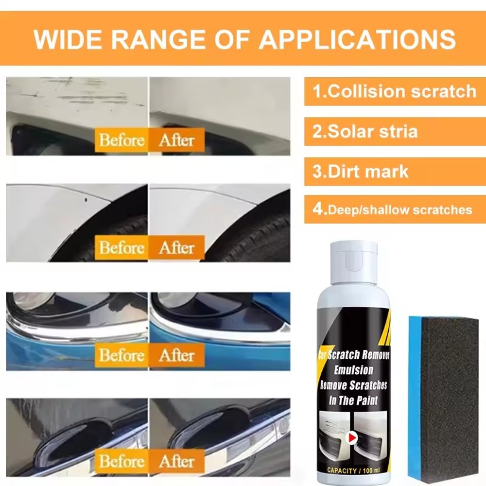 Car Scratch Remover Kit Auto Body Repair Polishing Compound & Anti Scratch Wax Emulsion for Quick Paint Care