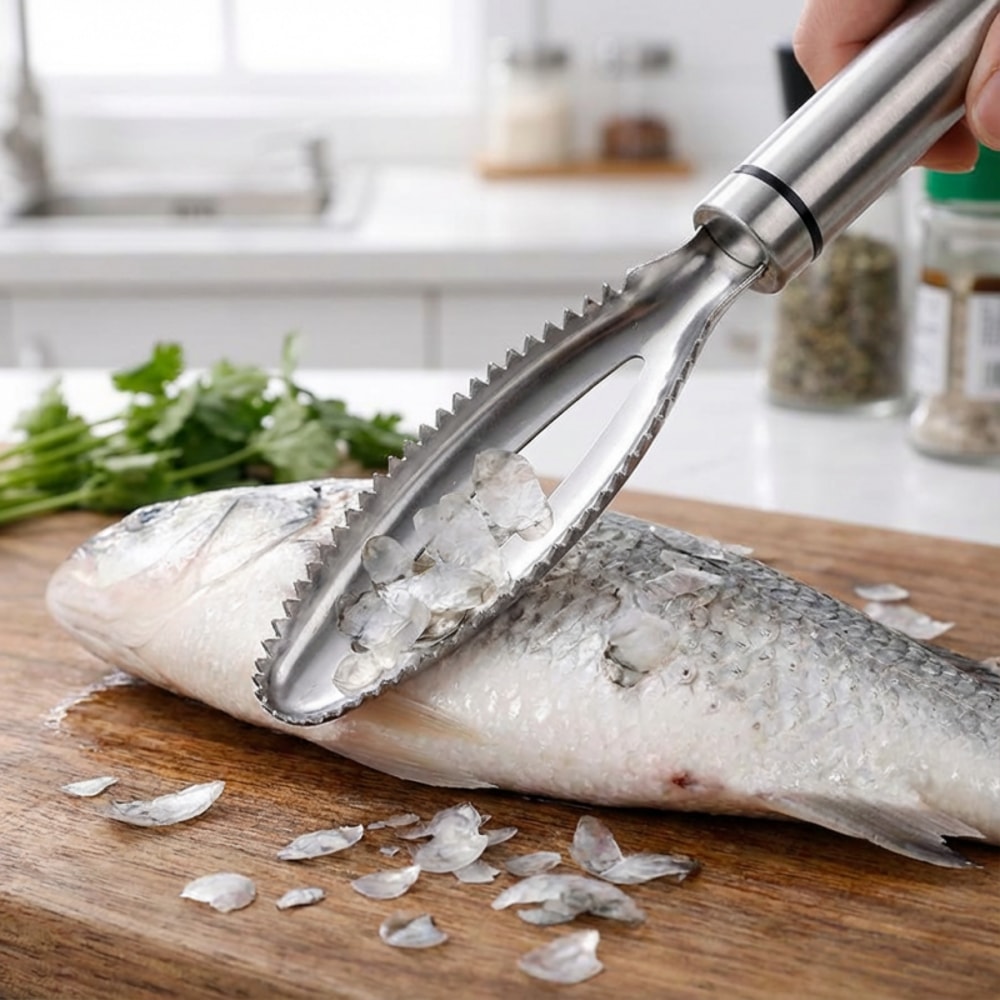 Stainless Steel Fish Scaler Easy Cleaning Tool for Home Cooks & Fishermen
