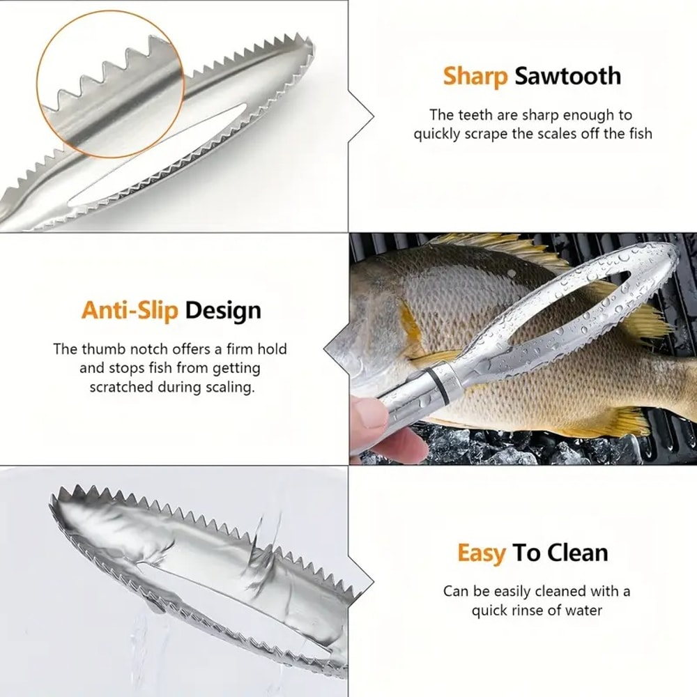 Stainless Steel Fish Scaler Easy Cleaning Tool for Home Cooks & Fishermen