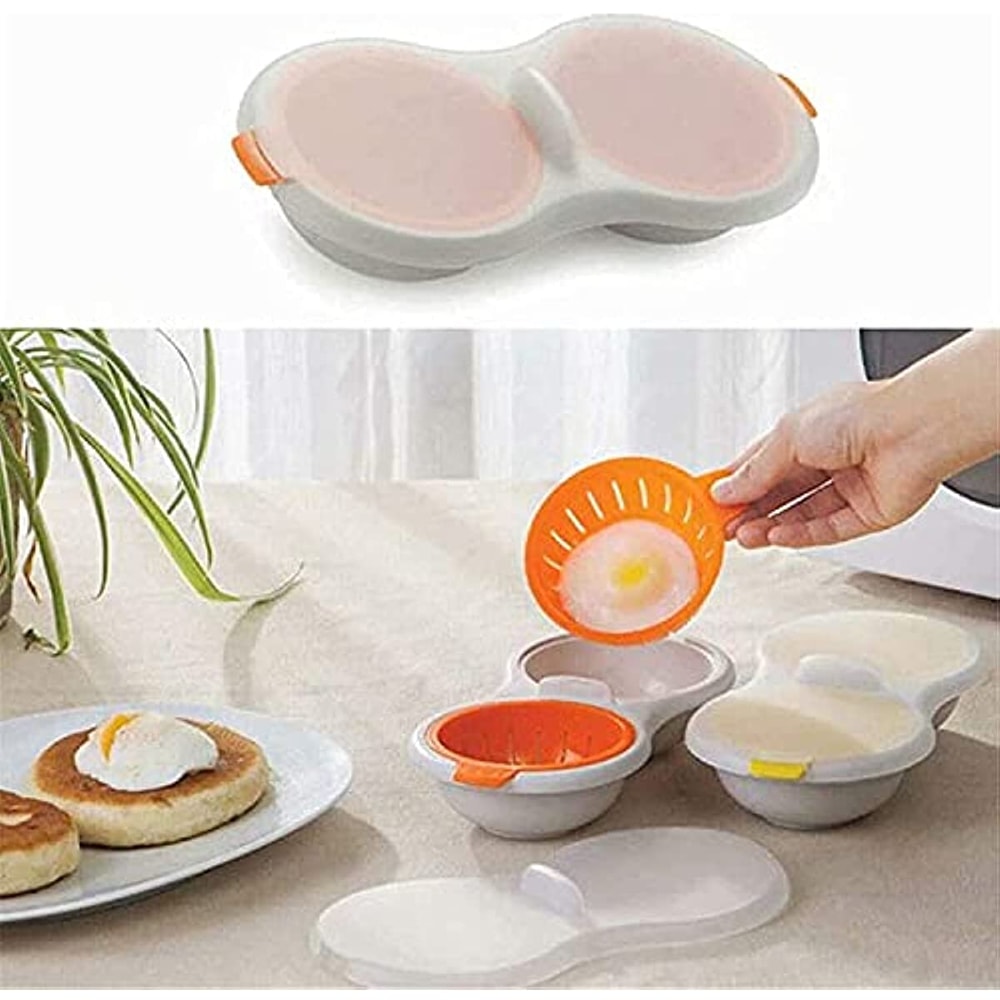 Microwave Egg Poacher Double Egg Boiler Cup Cooker for Quick & Easy Eggs