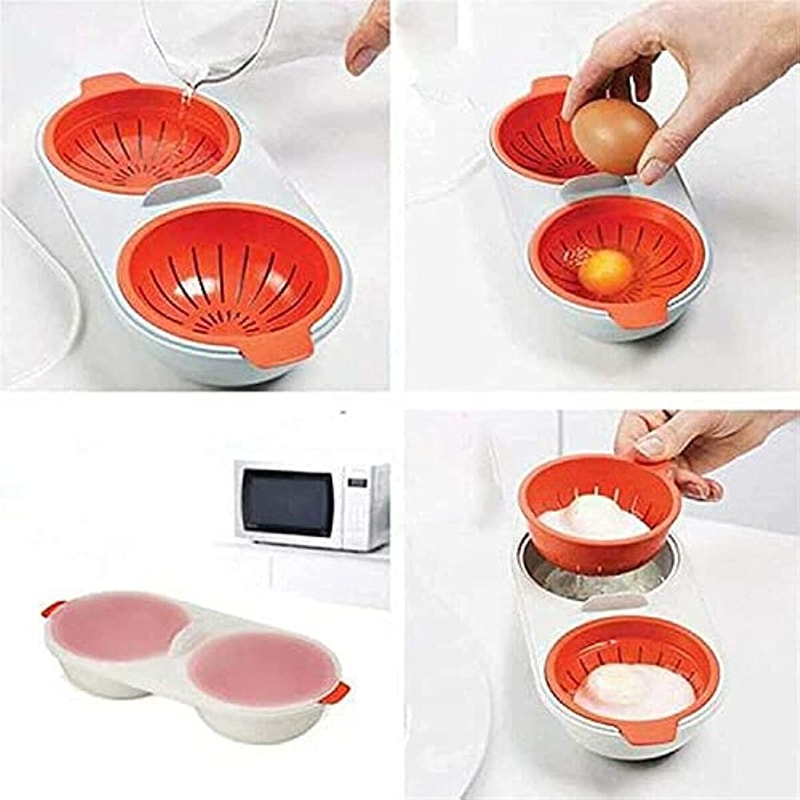 Microwave Egg Poacher Double Egg Boiler Cup Cooker for Quick & Easy Eggs