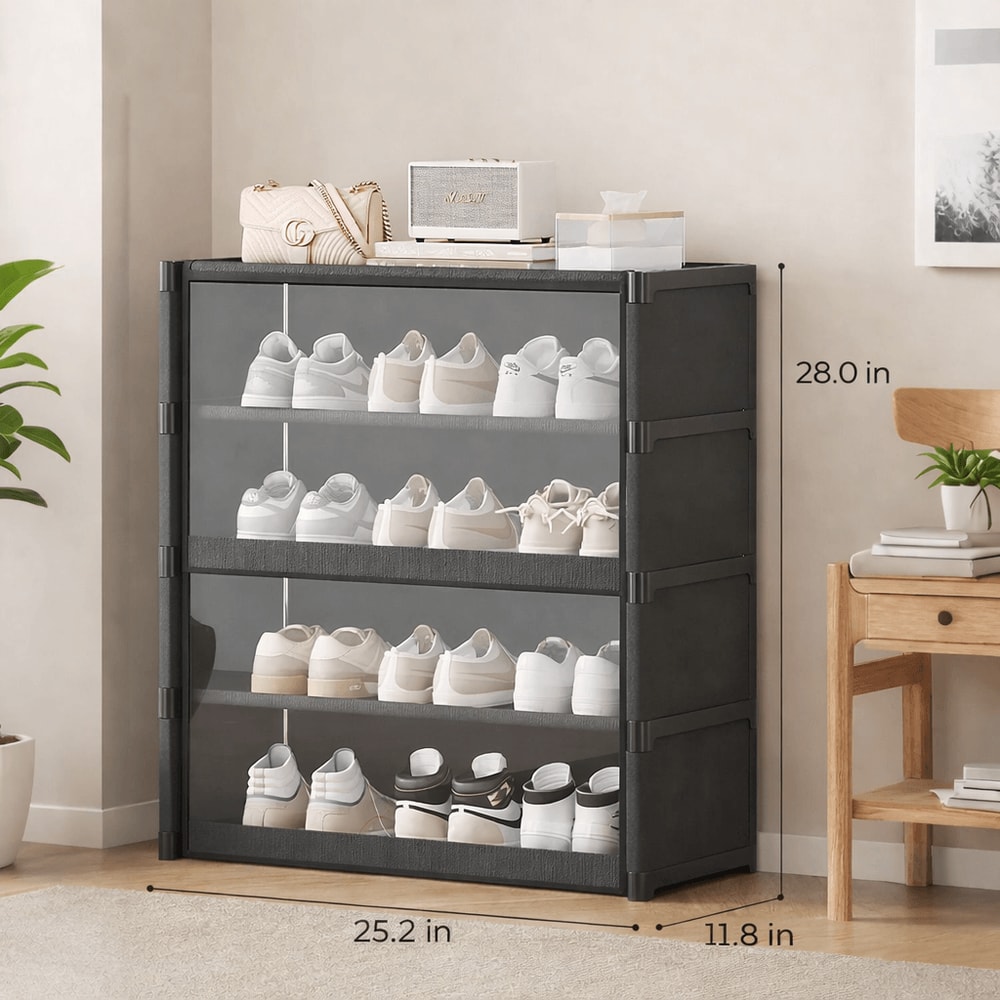 Dustproof Shoe Storage Cabinet With Clear Lid Stackable Space Saving Organizer 8