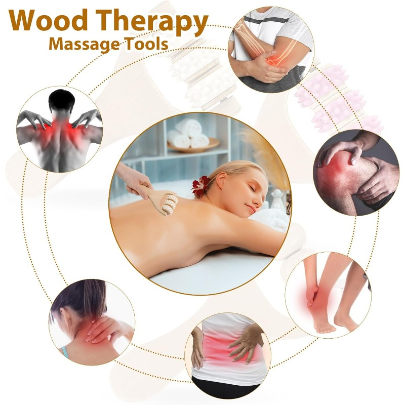 Natural Wooden Massage Roller Set For Deep Tissue Relief Foot Therapy Massager 4