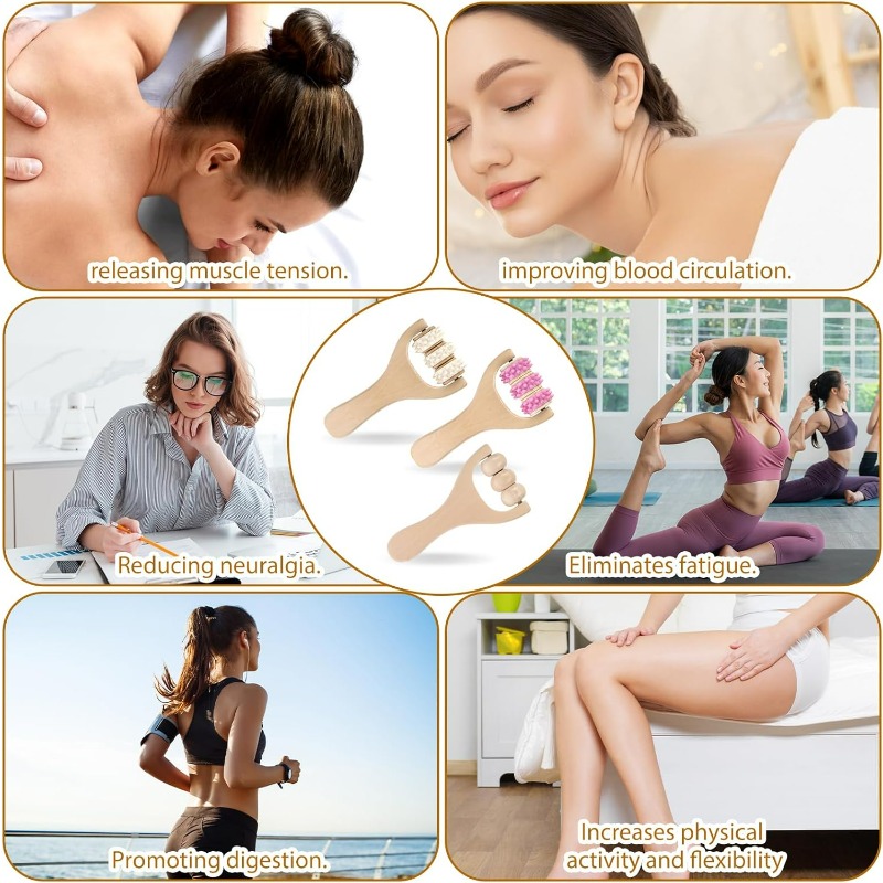 Natural Wooden Massage Roller Set For Deep Tissue Relief Foot Therapy Massager 5