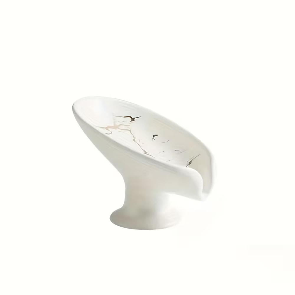 Leaf Shaped Ceramic Soap Holder Self Draining Soap Dish With Marble Finish 3