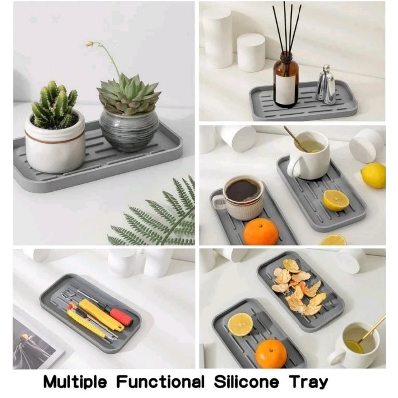 Silicone Drain Tray Sink Organizer for Kitchen and Bathroom Countertop Storage