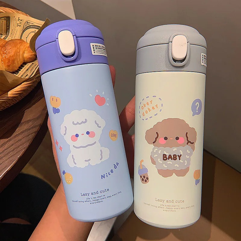Cute Cartoon Stainless Steel Thermal Water Bottle with Straw Insulated Kids Thermos Cup