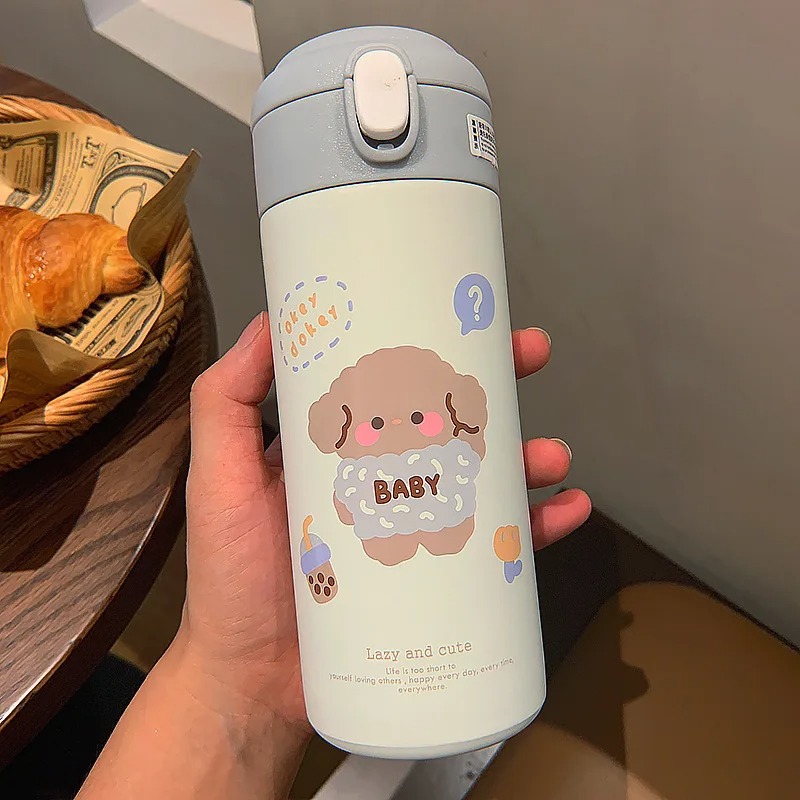 Cute Cartoon Stainless Steel Thermal Water Bottle with Straw Insulated Kids Thermos Cup
