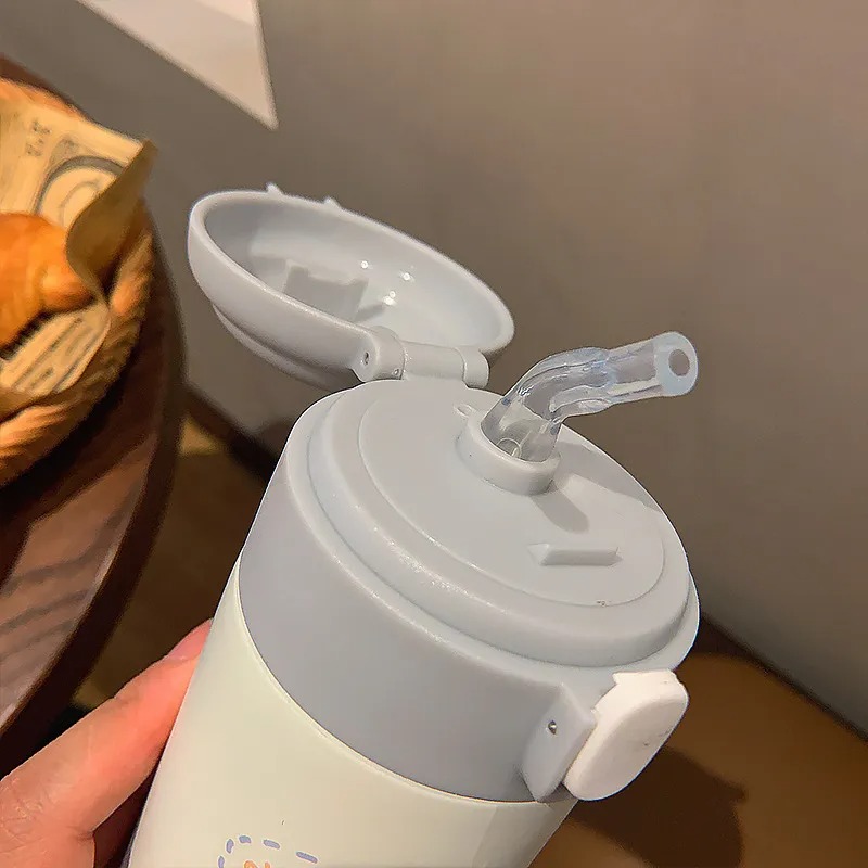 Cute Cartoon Stainless Steel Thermal Water Bottle with Straw Insulated Kids Thermos Cup