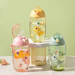 cartoon dinosaur kids water bottle with straw leakproof sippy cup for school & travel
