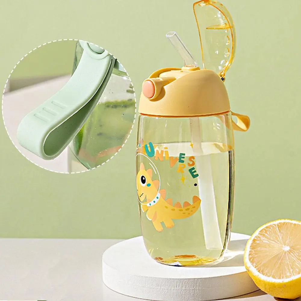 Cartoon Dinosaur Kids Water Bottle with Straw Leakproof Sippy Cup for School & Travel