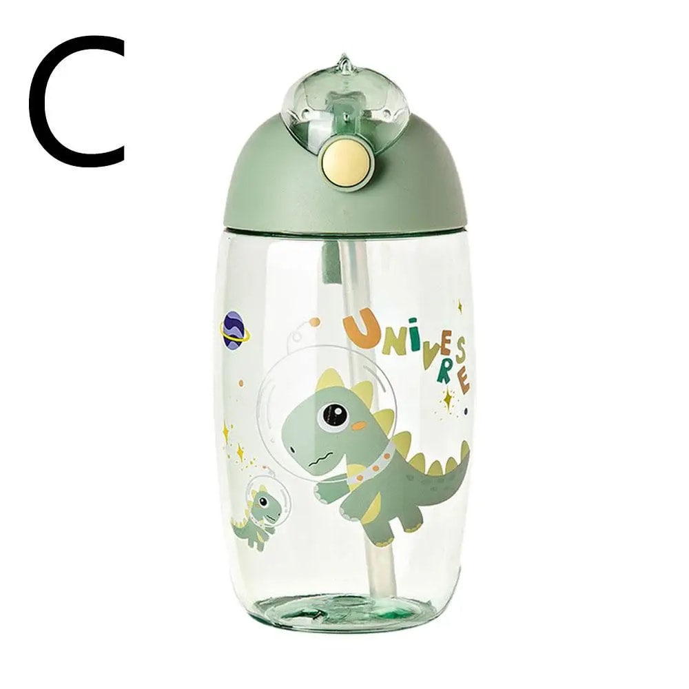 Cartoon Dinosaur Kids Water Bottle with Straw Leakproof Sippy Cup for School & Travel