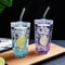 Star Shape Glass Tumbler With Straw Leakproof Lid Cute Iced Coffee Cup 0