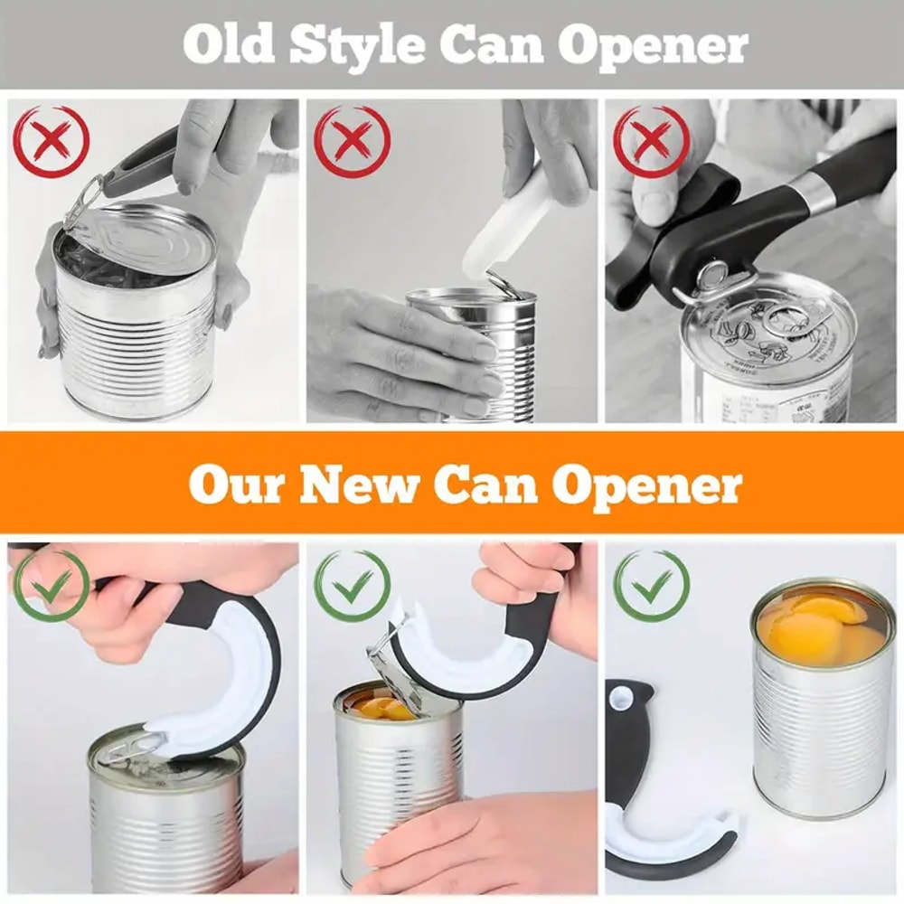 J Shaped Easy Grip Ring Pull Can Opener Non Slip Manual Lid Lifter For Arthritis 3