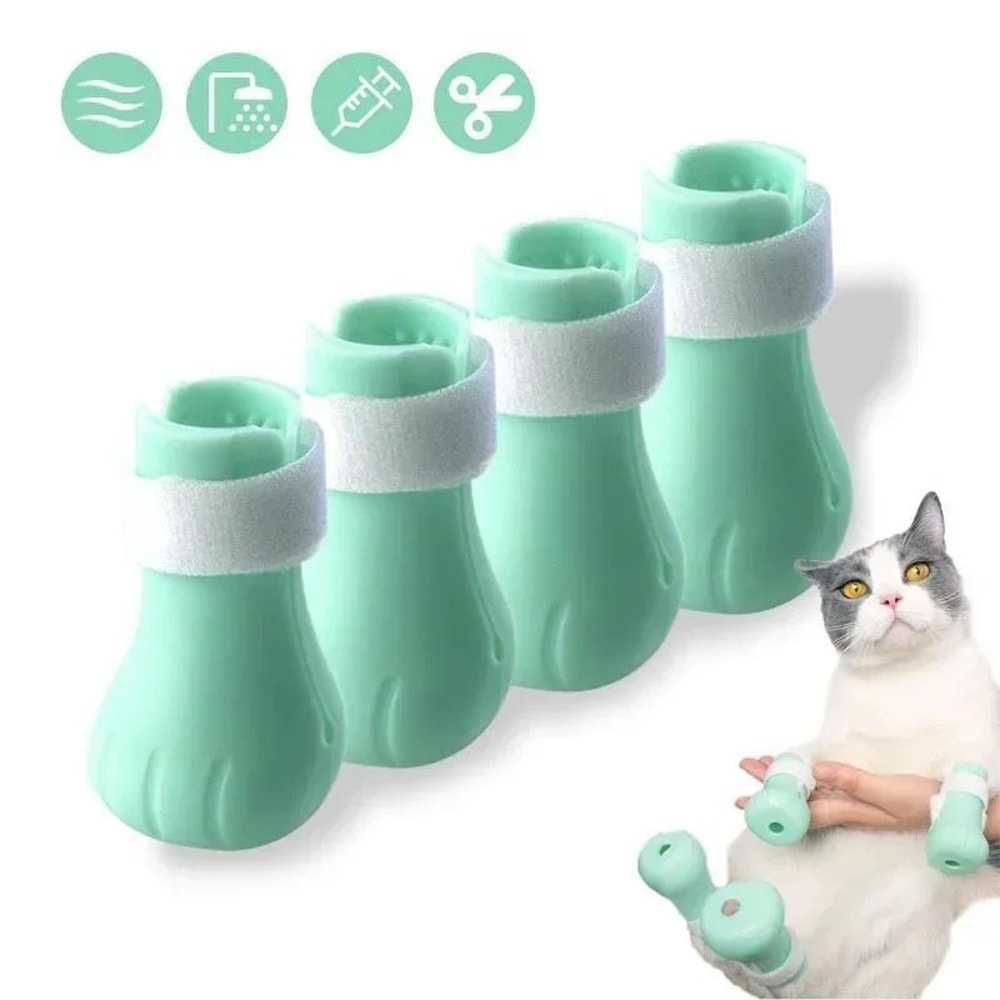 Adjustable Silicone Cat Shoes for Grooming and Bathing Anti Scratch Cat Paw Protector Boots for Nail Trimming