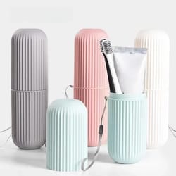 gemini said portable travel toothbrush holder & toothpaste storage case bathroom organizer cup