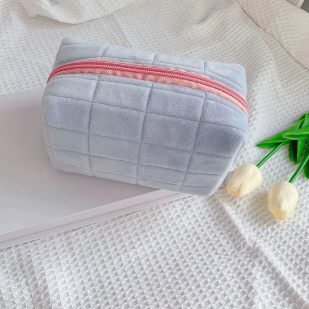 Portable Makeup Organizer Cute Soft Plush Cosmetic Bag Travel Pouch with Zipper Ideal Toiletry Storage for Women