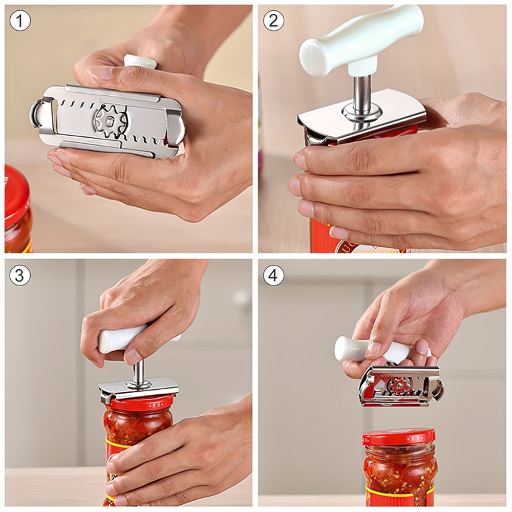 Adjustable Stainless Steel Manual Jar Opener Labor Saving Kitchen Tool for Easy Cap Removal