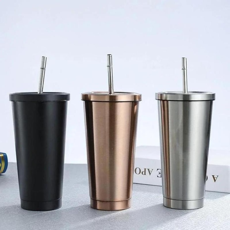 Premium Large Insulated Stainless Steel Cup With Straw Portable Travel Coffee Tumbler 0