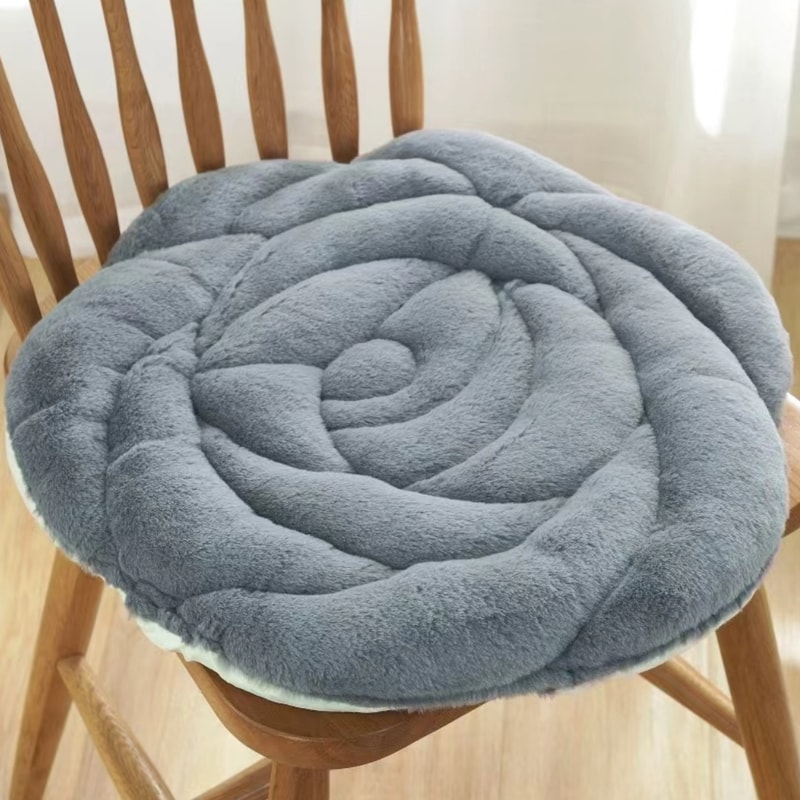 Plush Rose Flower Chair Pad Thickened Anti Slip Seat Cushion 5