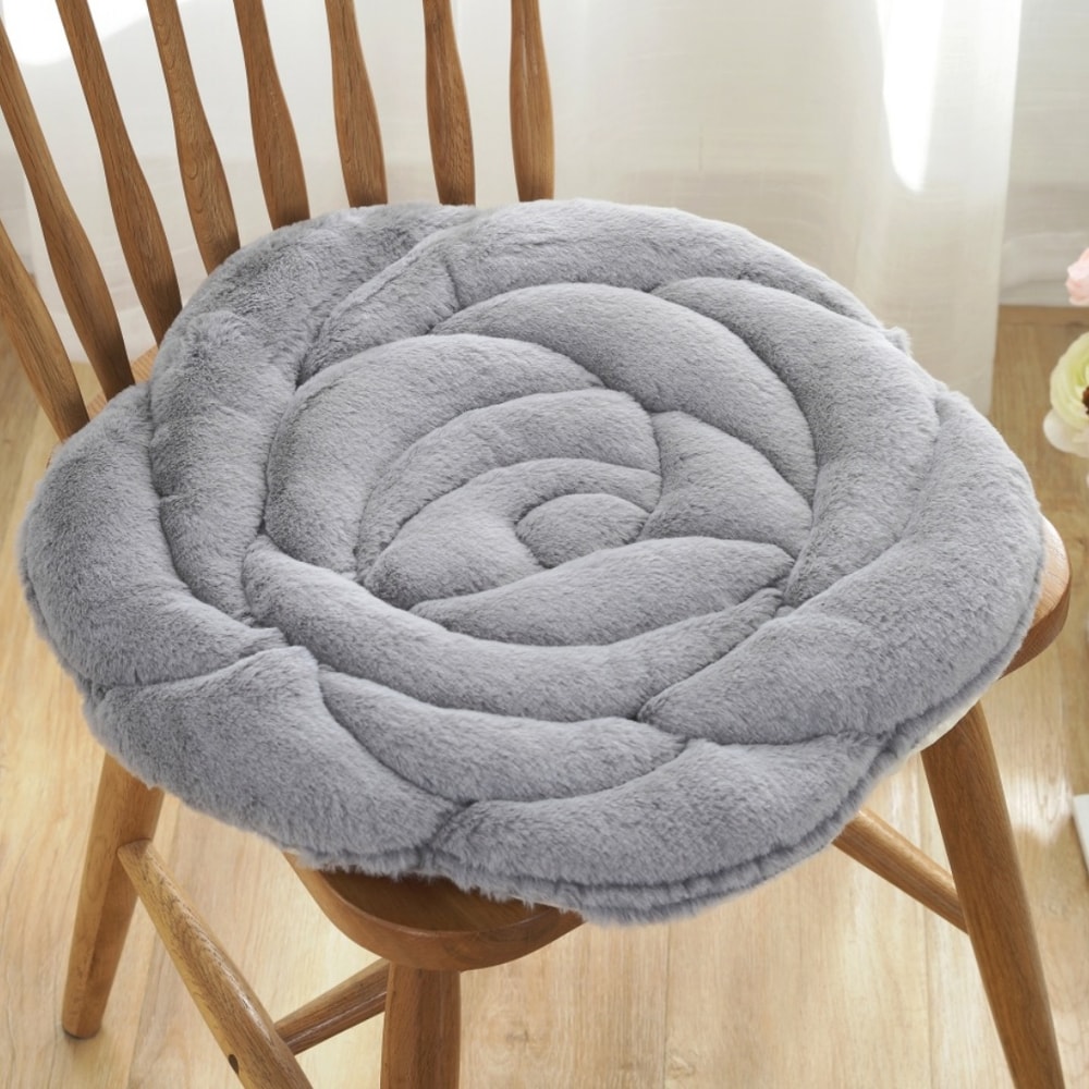Plush Rose Flower Chair Pad Thickened Anti Slip Seat Cushion 6